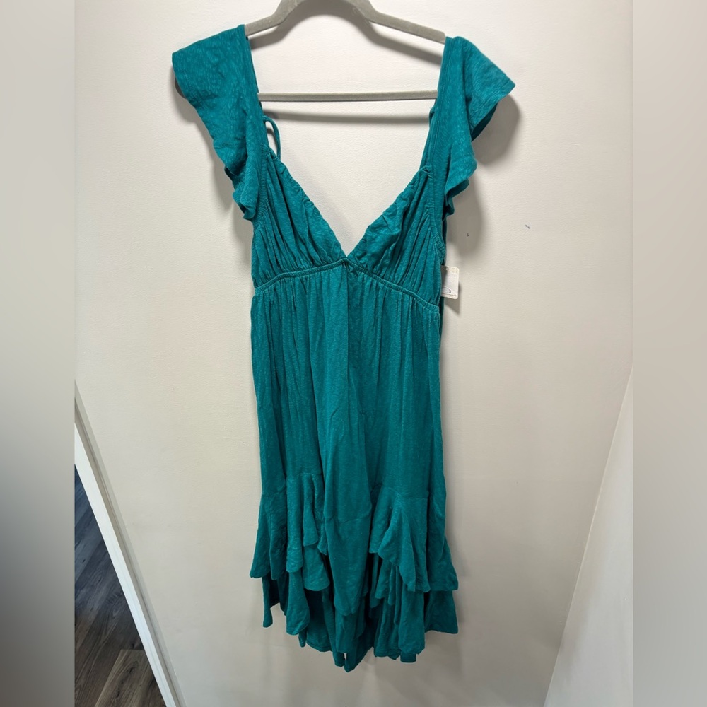 Free People Teal Ruffled Maxi Dress